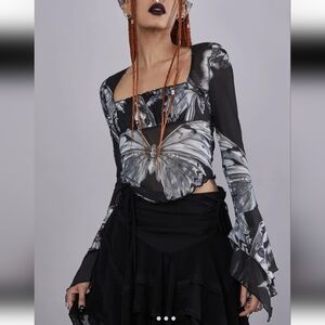 Dolls Kill / Widow | Into The Shadows Moth mesh crop long sleeve 🦋